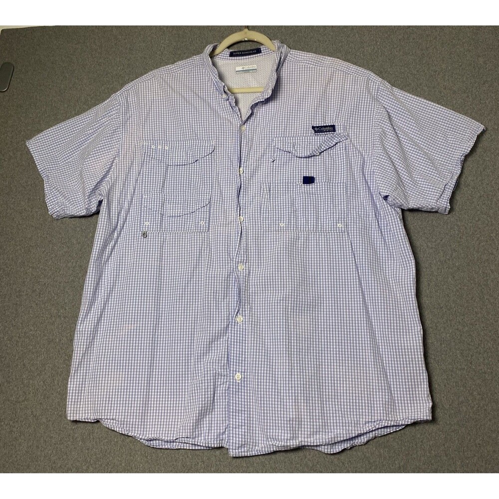 Columbia PFG Shirt Mens Blue Plaid Vented Fishing Super Bonehead Size XXL